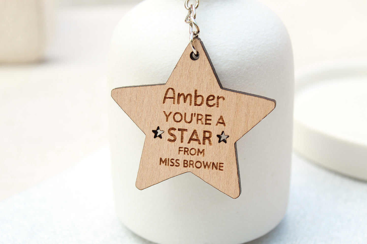 You're A Star / School Leaver Class of 2025 Star / Teacher Pupil Gift / Personalised Name Wooden Keyring / End of Term Gift / Gift From Teachers
