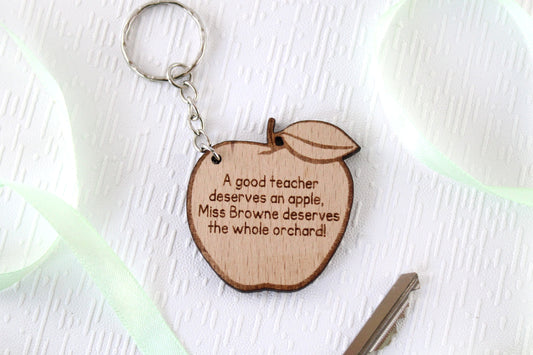 Personalised Apple Teacher Thank You Gift, Teacher Gifts Personalised Teacher Keyring, Nursery Teacher Gift, TA Gift, School Leaver Gift