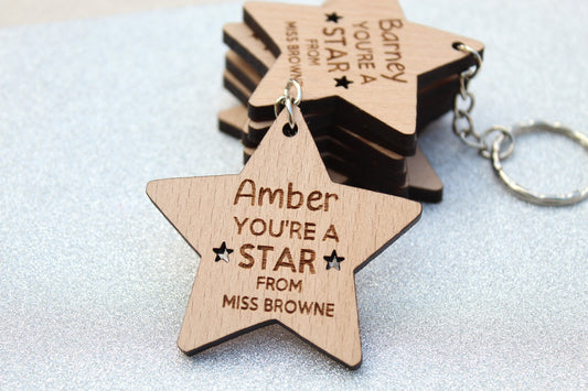 You're A Star / School Leaver Class of 2025 Star / Teacher Pupil Gift / Personalised Name Wooden Keyring / End of Term Gift / Gift From Teachers