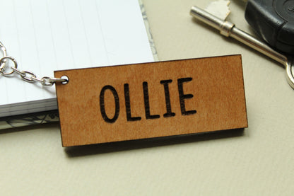Personalised Wooden Keyring, Laser engraved with any name, Rectangle Wooden Keyring, Name Gift, Birthday Gift, Anniverary Present, Keychain