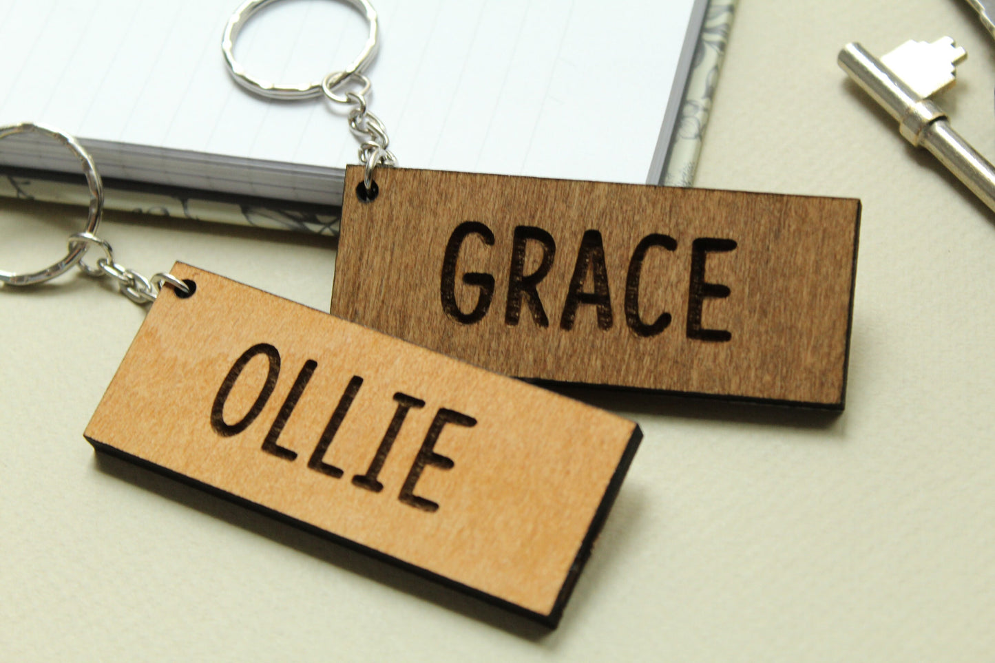 Personalised Wooden Keyring, Laser engraved with any name, Rectangle Wooden Keyring, Name Gift, Birthday Gift, Anniverary Present, Keychain