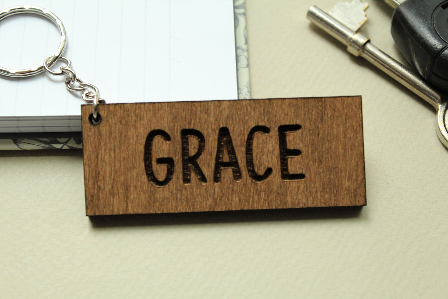Personalised Wooden Keyring, Laser engraved with any name, Rectangle Wooden Keyring, Name Gift, Birthday Gift, Anniverary Present, Keychain