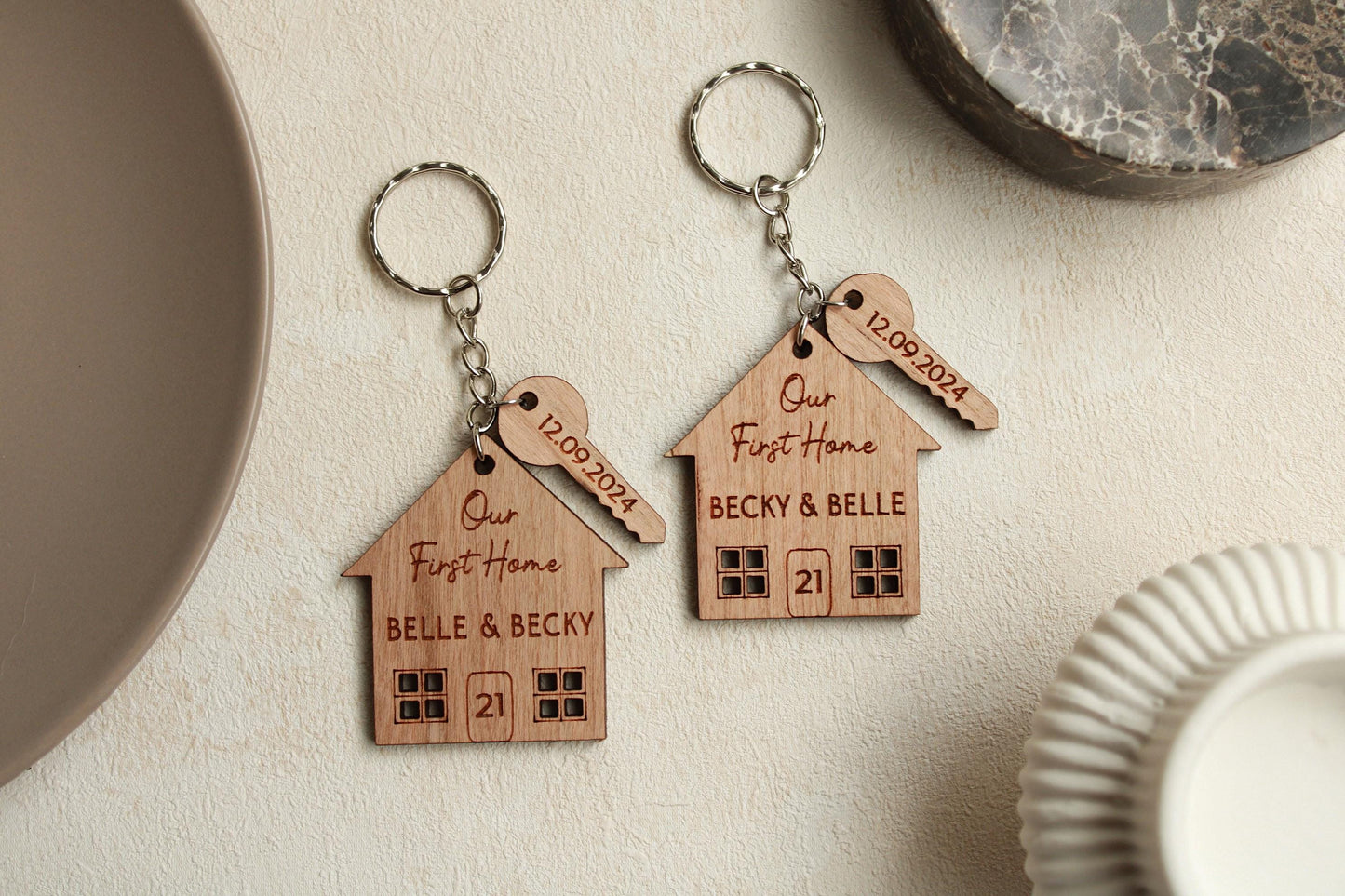 Set of 2, Our First Home Couples Keyring, House Warming Gift, Set of 2 New House Gift, New Home Keyrings, His & Hers Keyring Homeowner